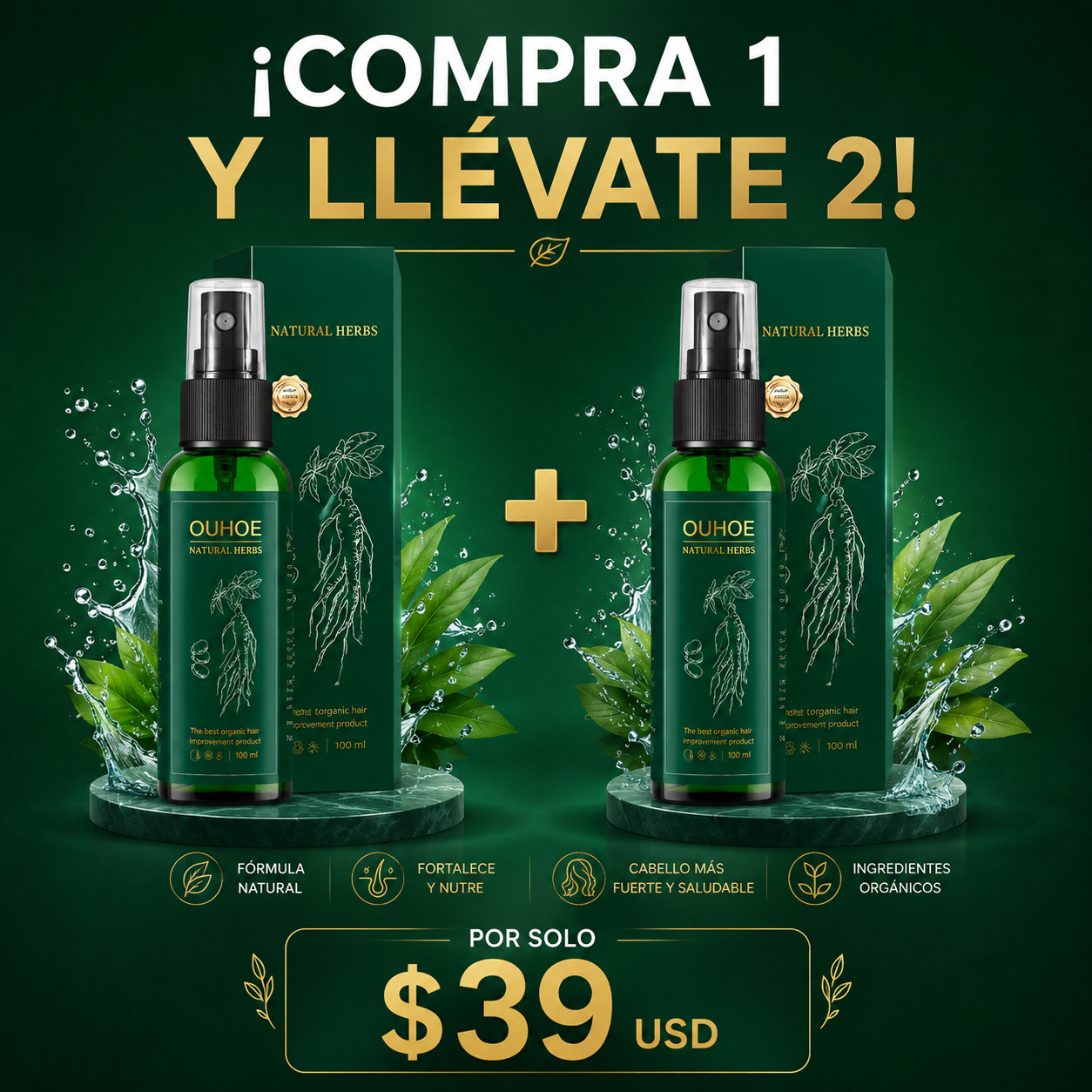 🔥 TONICO OUHOE NATURAL HERBS 🔥La oferta que tu cabello estaba esperando. ¡COMPRA 1 Y LLÉVATE 2! - Fórmula Botánica Avanzada