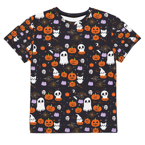 Halloween pattern youth crew neck t-shirt