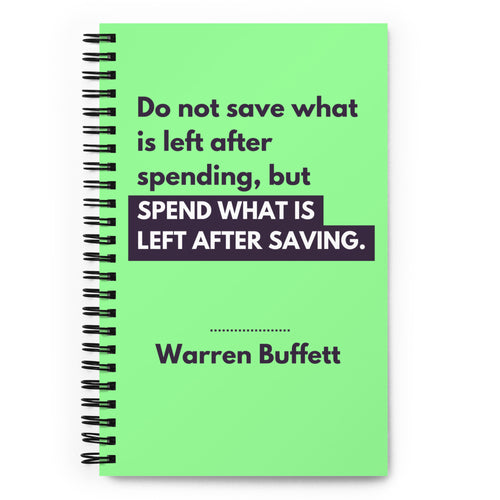 Spiral notebook with Buffett quote