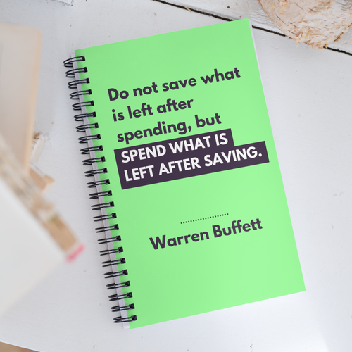 Spiral notebook with Buffett quote